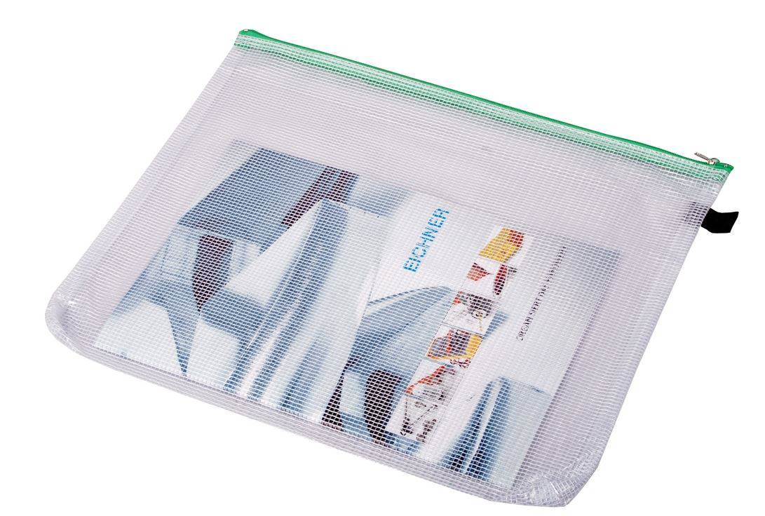 Reißverschlussbeutel,DIN B4,PVC,transparent,Reißverschluss grün-0