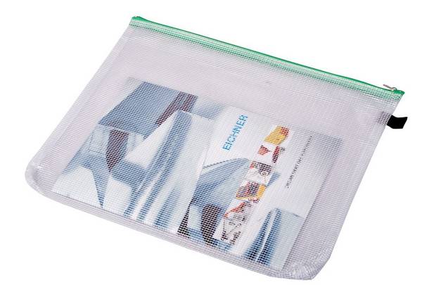 Reißverschlussbeutel,DIN B4,PVC,transparent,Reißverschluss grün