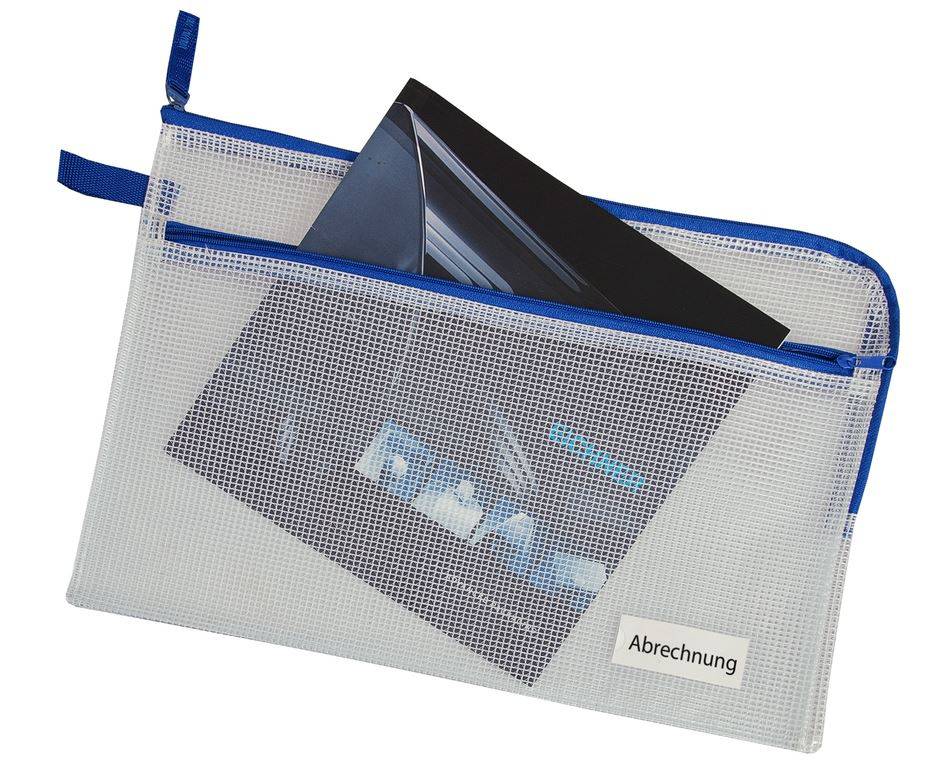 Reißverschlussbeutel,DIN A4,PVC,transparent,Reißverschluss blau-0