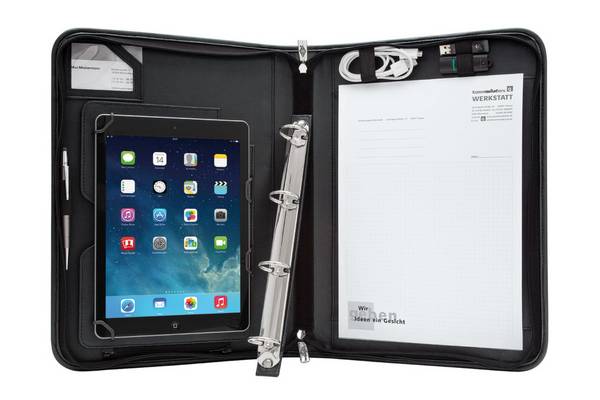 Tablet-Organizer,f. 10" Tablet,HxBxT 50x280x370mm,m. Präsentationsständer,Block,4-Ring-Mechanik,Schlaufen,schwarz