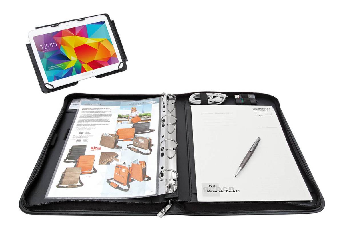 Tablet-Organizer,f. 10" Tablet,HxBxT 50x280x370mm,m. Präsentationsständer,Block,4-Ring-Mechanik,Schlaufen,schwarz-2
