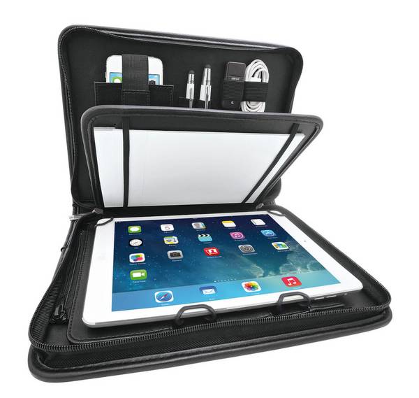 Tablet-Organizer,HxBxT 45x230x300mm,m. Präsentationsständer,Handytasche,Block,Schlaufen,schwarz