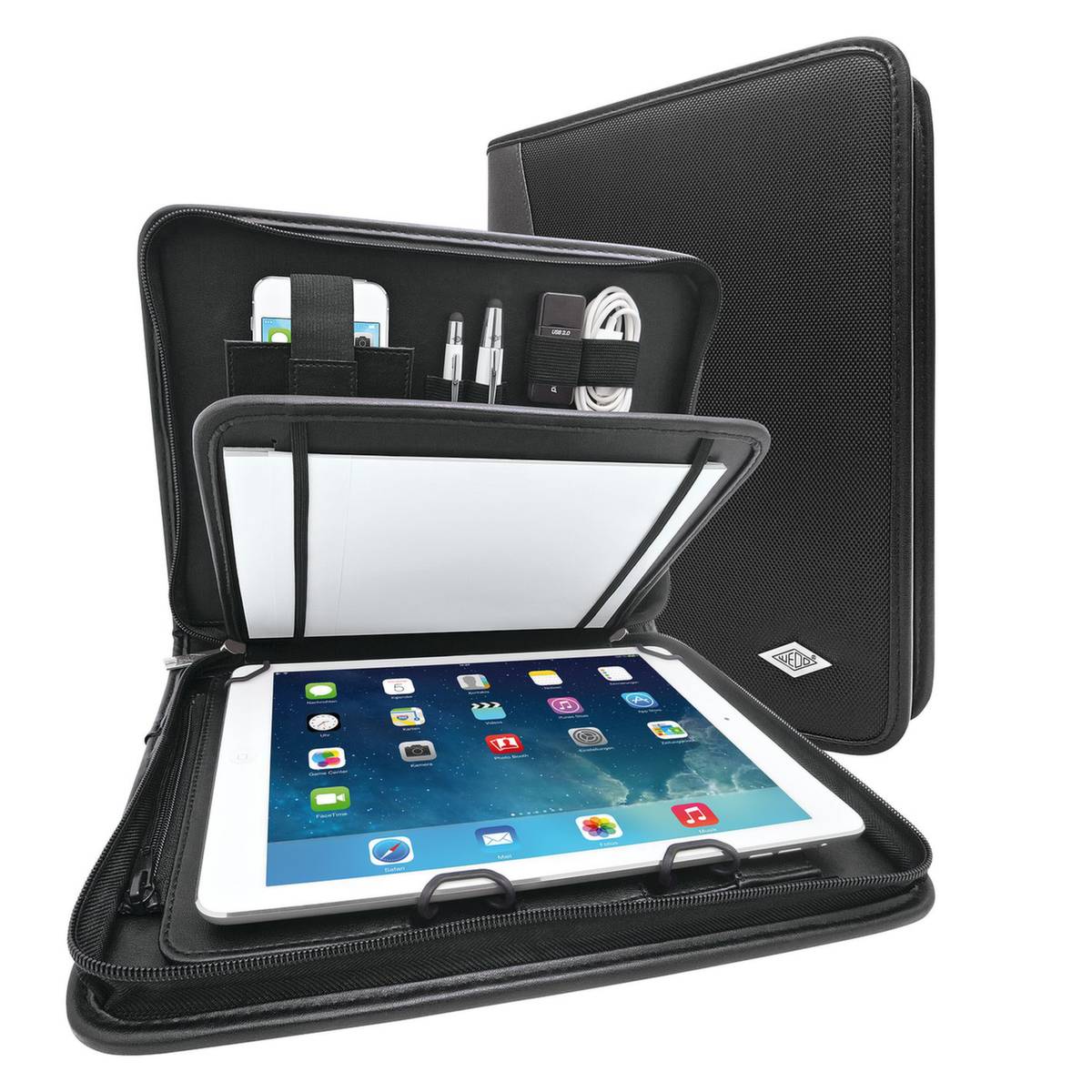 Tablet-Organizer,HxBxT 45x230x300mm,m. Präsentationsständer,Handytasche,Block,Schlaufen,schwarz-2