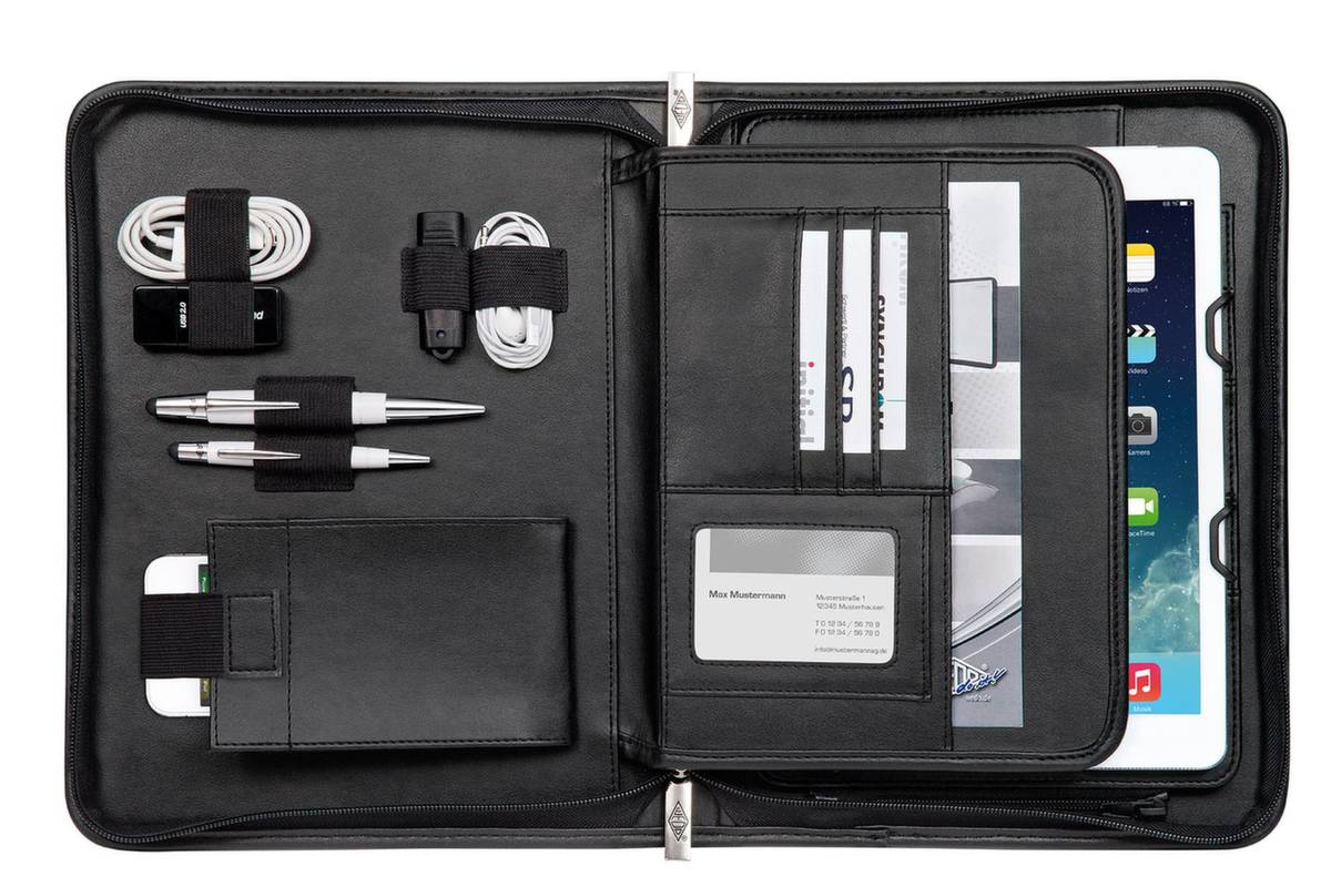Tablet-Organizer,HxBxT 45x230x300mm,m. Präsentationsständer,Handytasche,Block,Schlaufen,schwarz-3