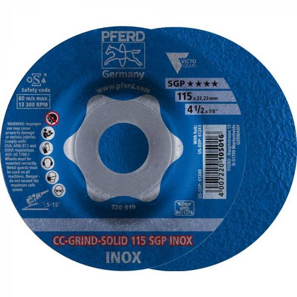 PFERD CC-GRIND-SOLID Schleifscheibe 115x22,23 mm COARSE Speziallinie SGP INOX für Edelstahl