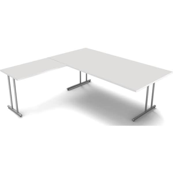 Schreibtisch start up Fuß silber BxT 200x200cm lichtgrau