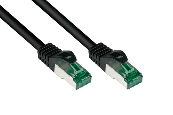 RNS® Patchkabel mit Rastnasenschutz, Outdoor (IP66), Cat.6A, S/FTP, PiMF, 500MHz, CU, schwarz, 10 m, Good Connections®