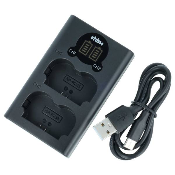 vhbw Micro-USB+USB-C Charger kompatibel mit Fujifilm GFX100 II | GFX100S Kamera - Ladeschale + Micro-USB Kabel