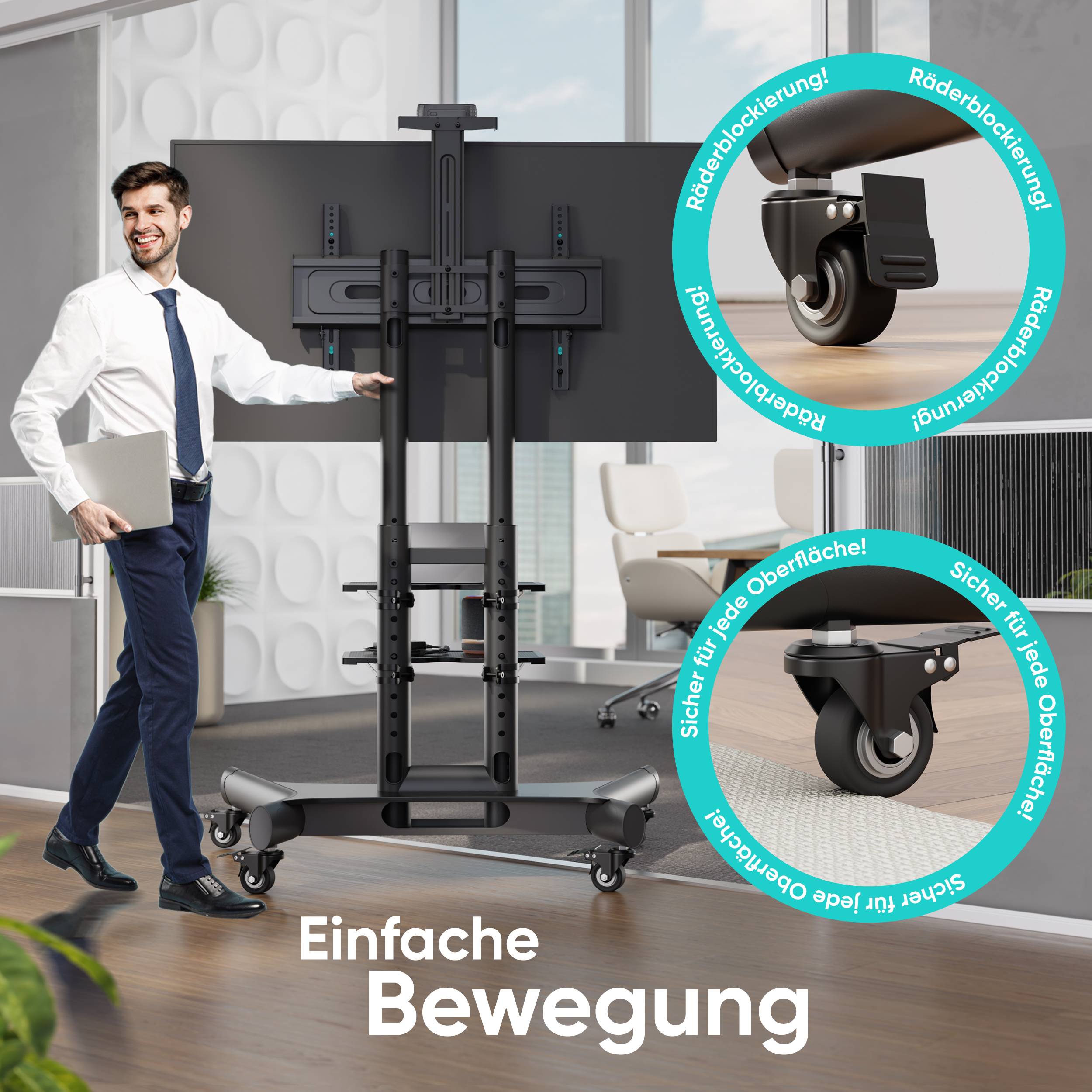 ONKRON TV Ständer 40"-70", 45.5 kg max, VESA 600x400, Höhenverstellbar, TS1552-B Schwarz-9
