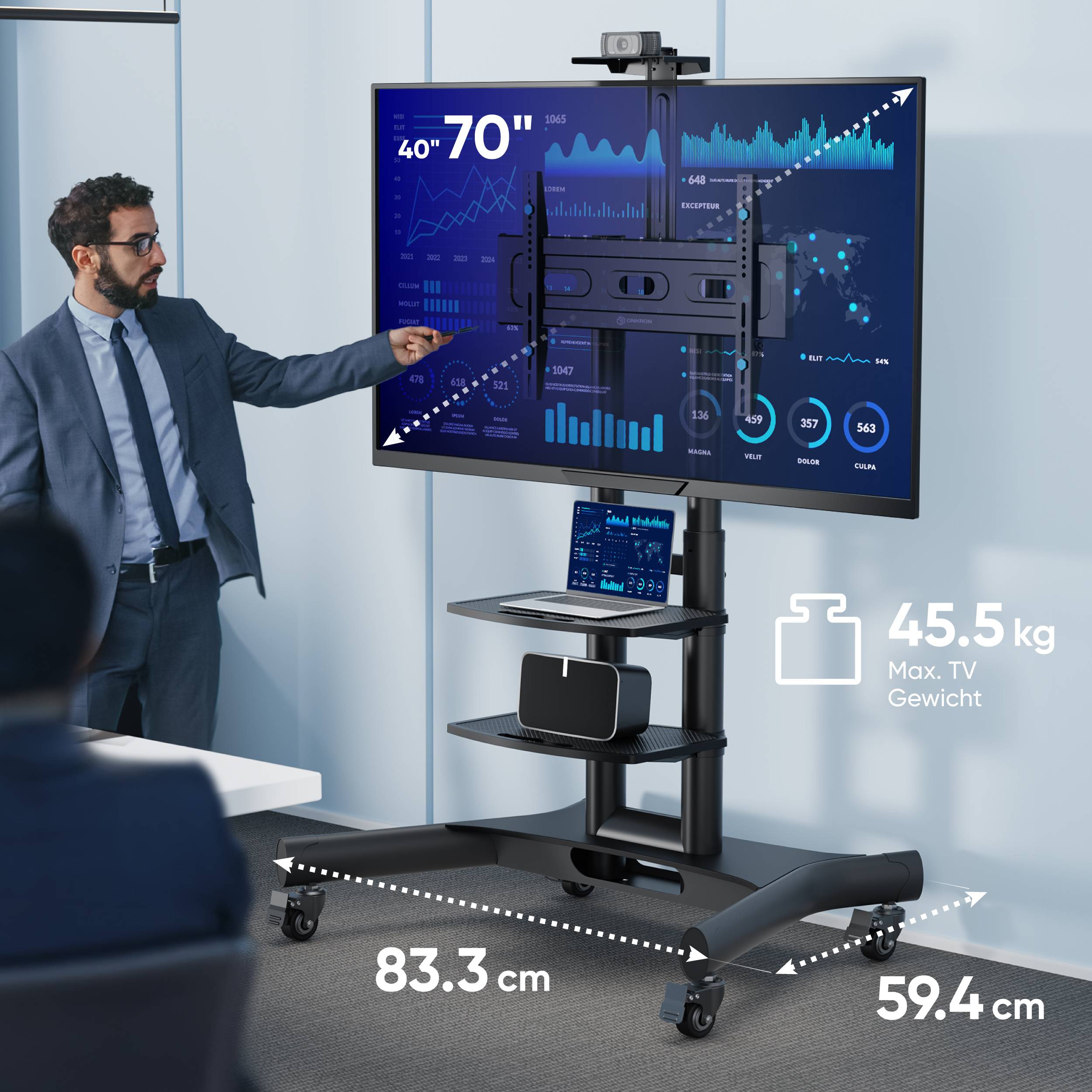 ONKRON TV Ständer 40"-70", 45.5 kg max, VESA 600x400, Höhenverstellbar, TS1552-B Schwarz-1