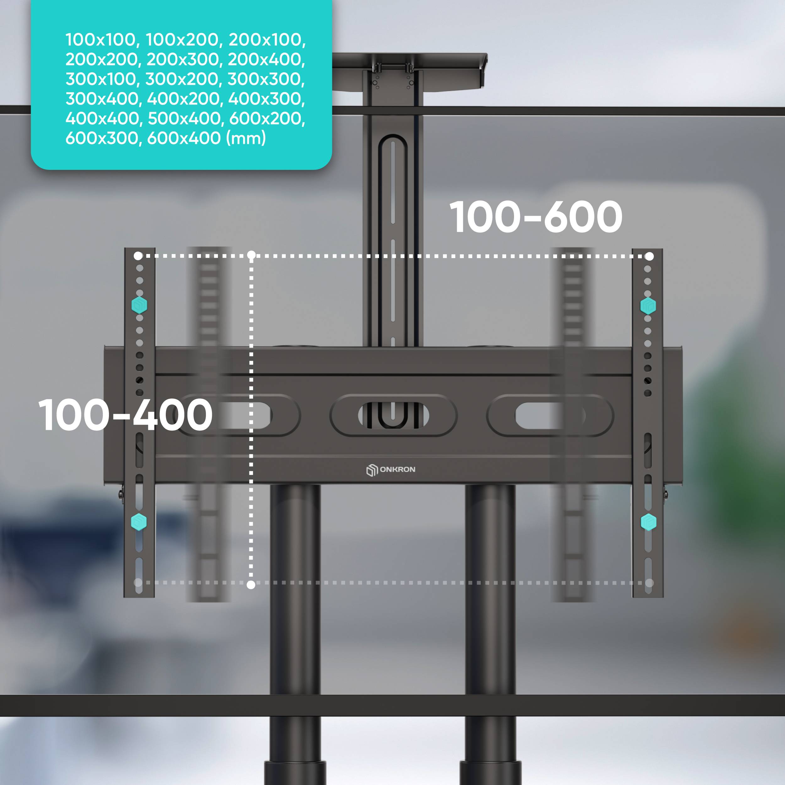 ONKRON TV Ständer 40"-70", 45.5 kg max, VESA 600x400, Höhenverstellbar, TS1552-B Schwarz-3