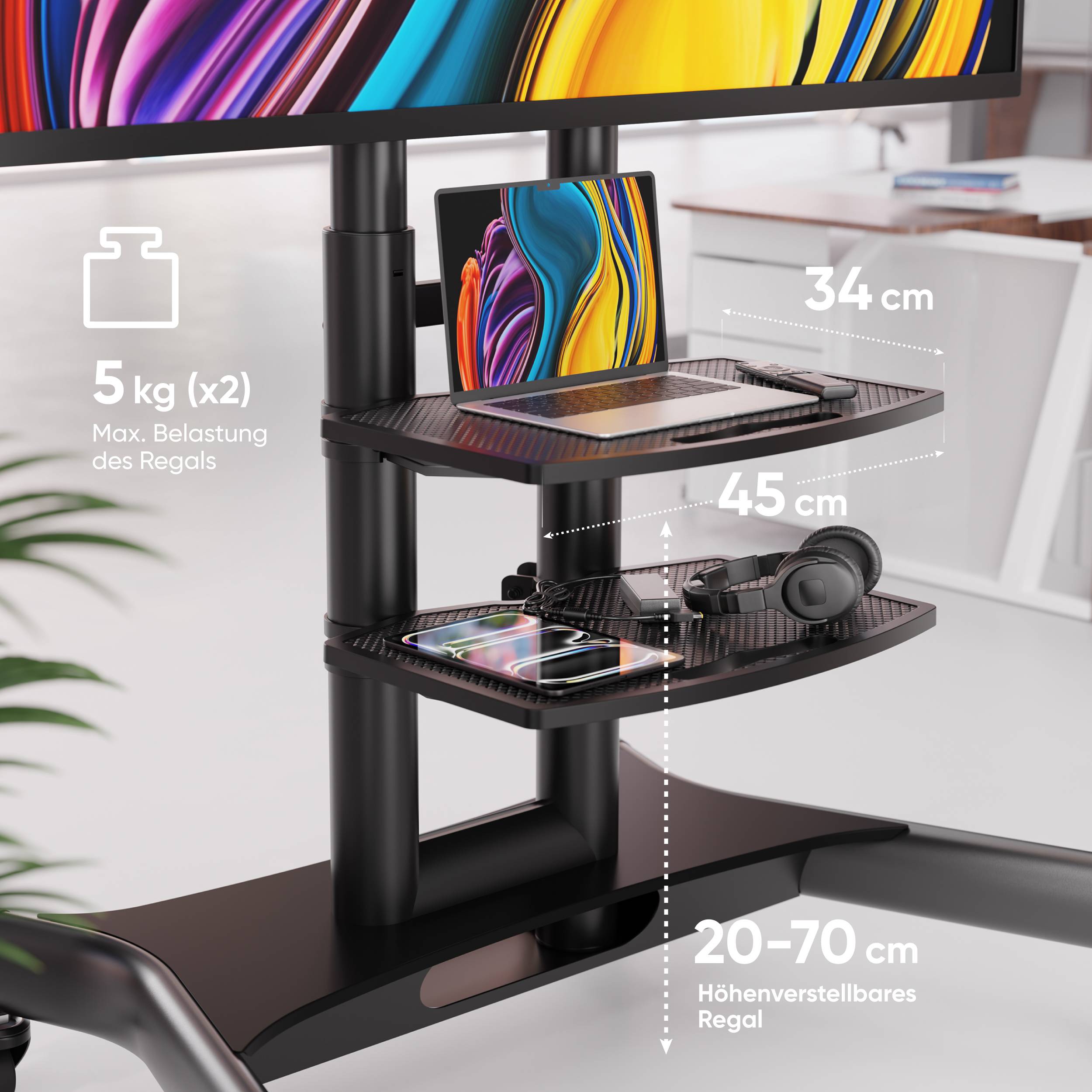 ONKRON TV Ständer 40"-70", 45.5 kg max, VESA 600x400, Höhenverstellbar, TS1552-B Schwarz-4