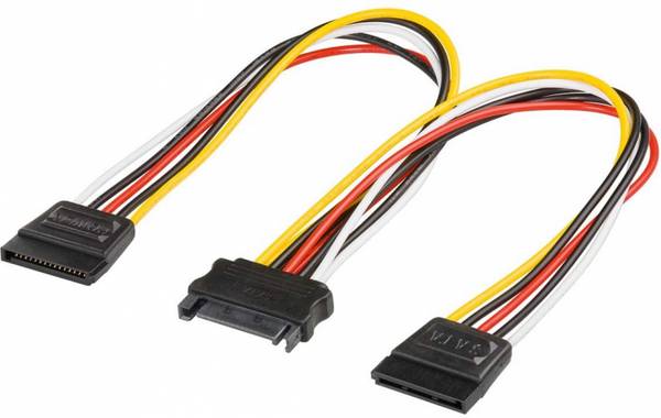 Goobay PC Y Stromkabel/Stromadapter, SATA 1x Buchse zu 2x Stecker 2x SATA-Standard Stecker > SATA Standard Buchse 0.2 m