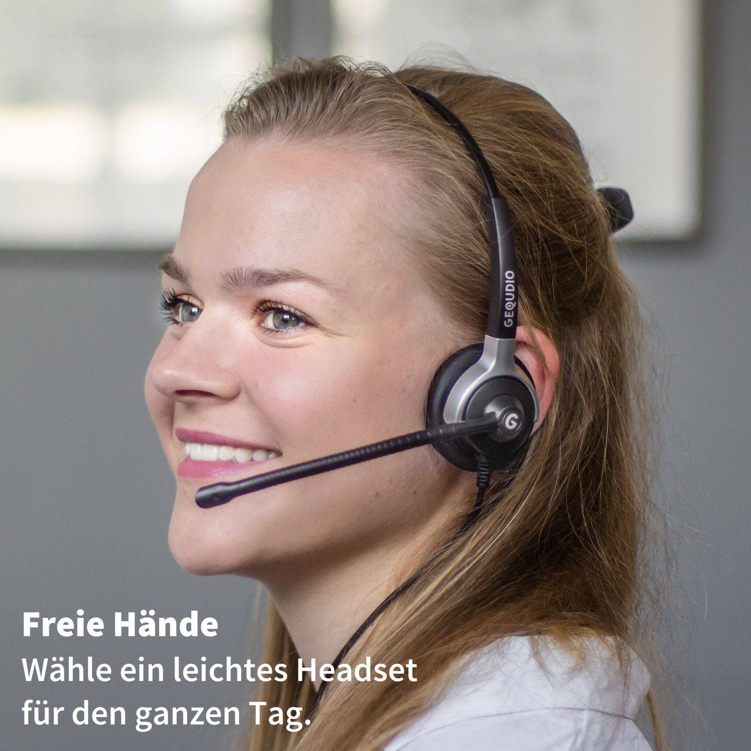 GEQUDIO Headset 2-Ohr für Mitel, Aastra, Poly, Gigaset-RJ Telefon inklusive RJ Kabel, Lautstärkeregelung, Ersatz Polster-1