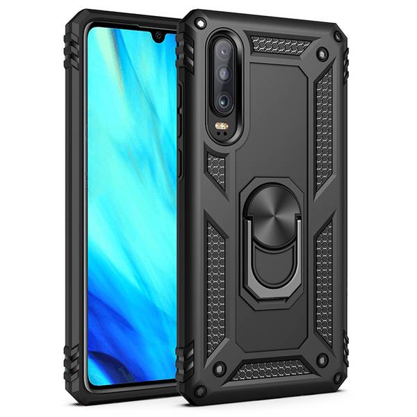 NALIA Ring Handy Hülle für Huawei P30, 360 Grad Schutz Case Cover Tasche Bumper Schwarz