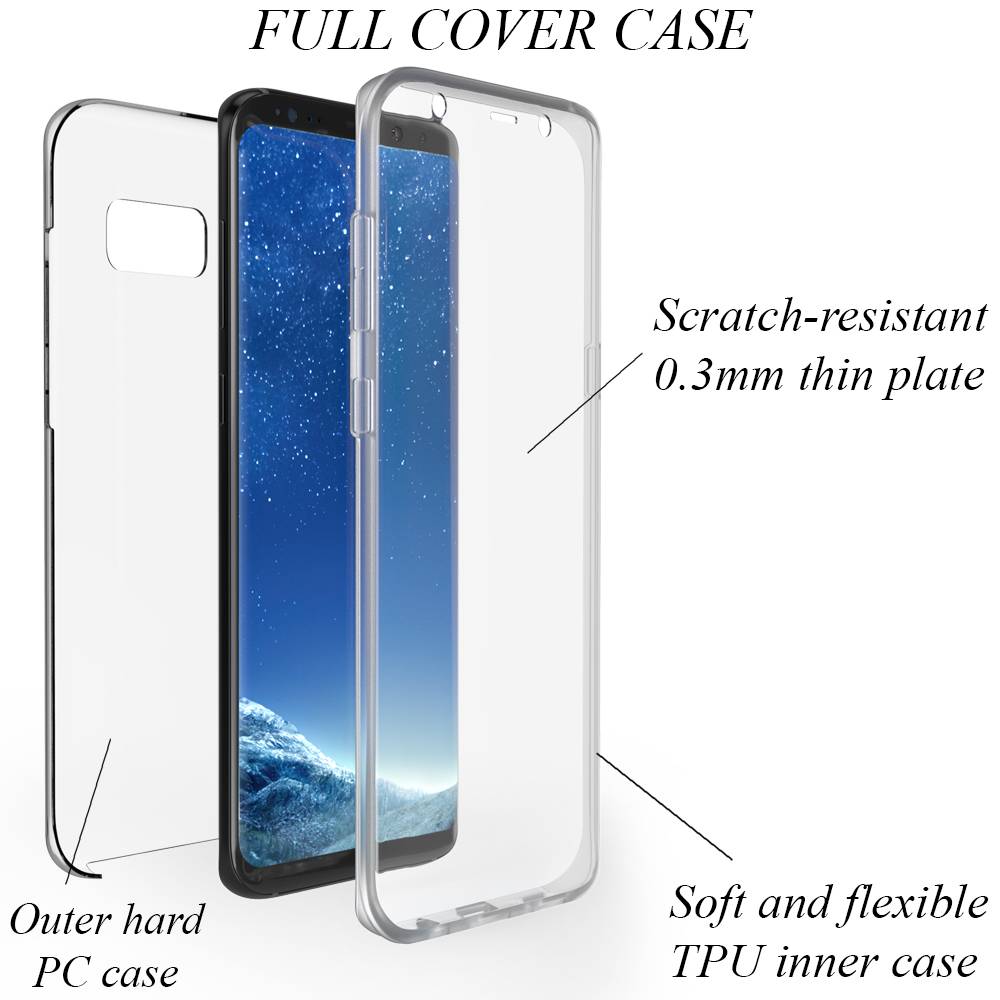 NALIA 360 Grad Handy Hülle für Samsung Galaxy S8, Full Cover Silikon Bumper Etui Transparent-2