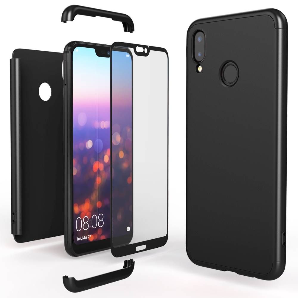 Huawei P20 Lite Hülle 360 Grad Handyhülle mit Displayschutz von NALIA, 360° Cover Schwarz-1