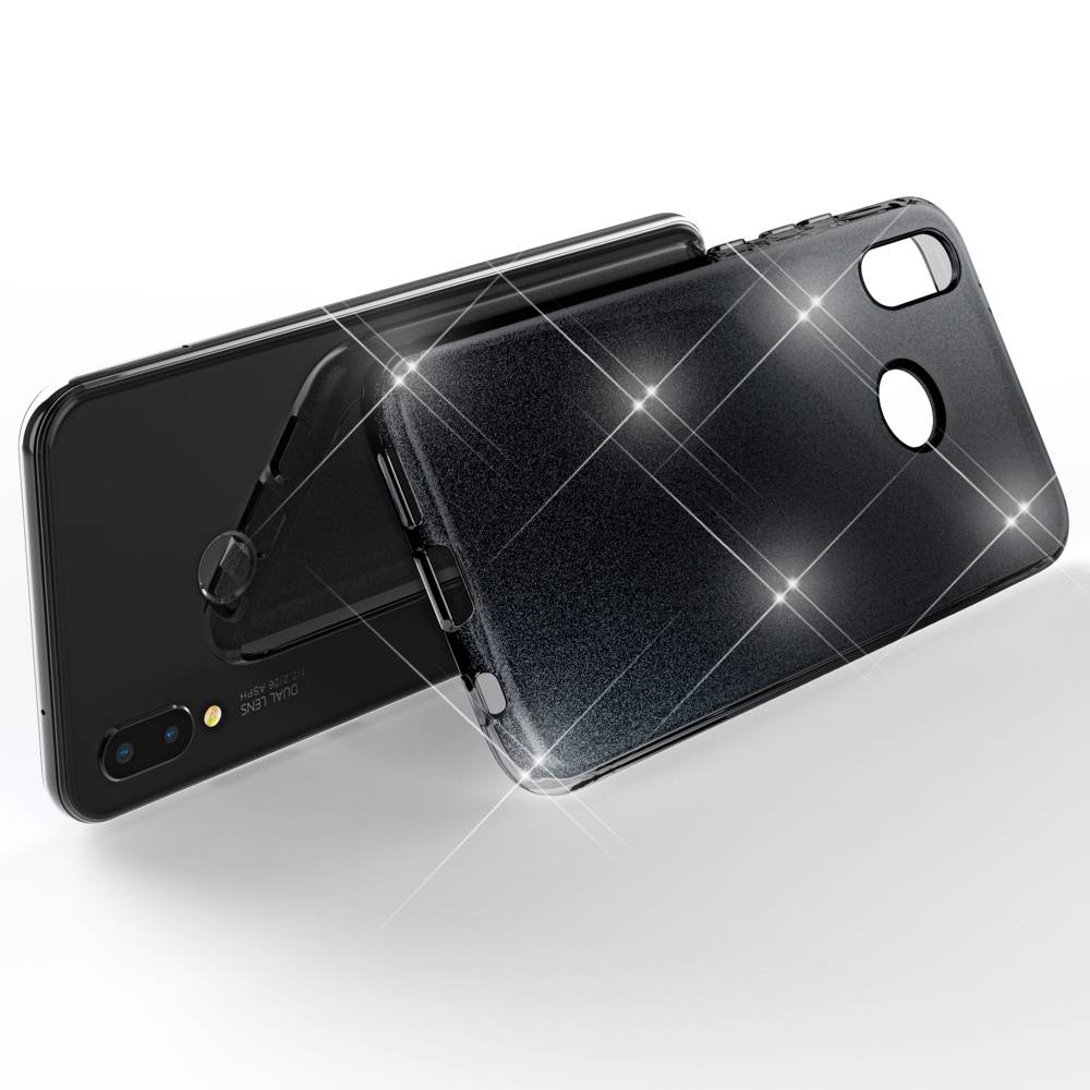 Huawei P20 Lite Hülle Handyhülle von NALIA, Glitzer Silikon-Case Back-Cover Schwarz-1