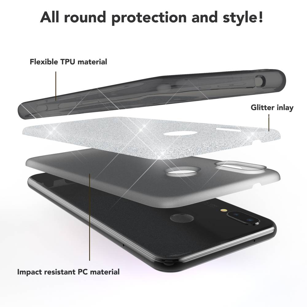 Huawei P20 Lite Hülle Handyhülle von NALIA, Glitzer Silikon-Case Back-Cover Schwarz-2