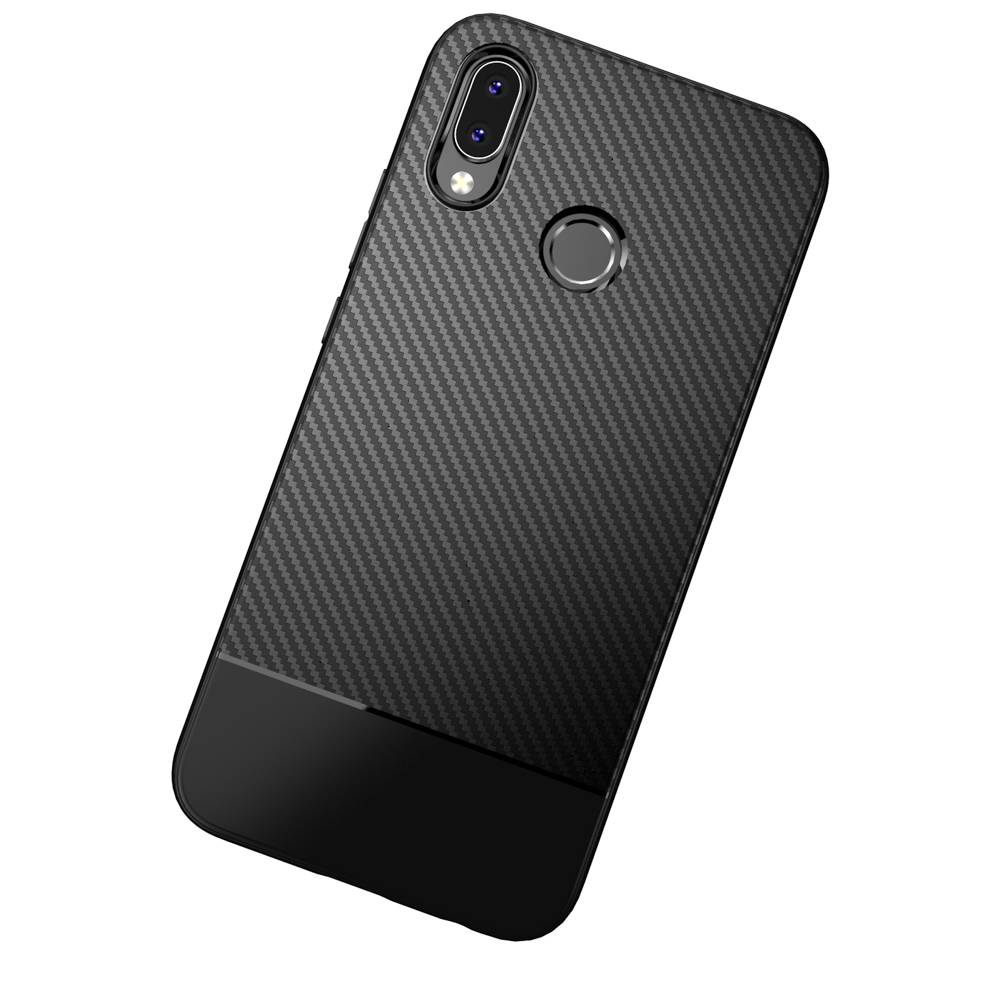 Huawei P20 Lite Handy Hülle von NALIA, Slim Soft Silikon Case Dünne Carbon Look Schwarz-0