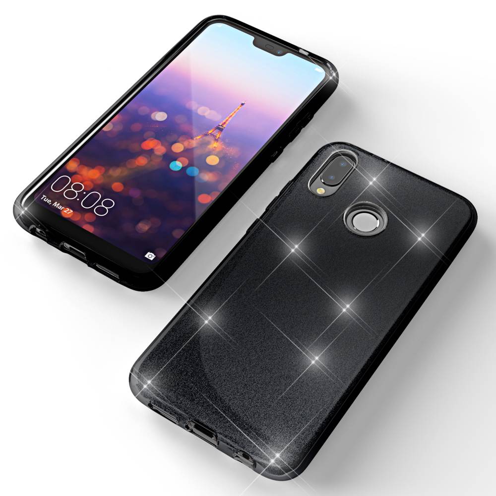 Huawei P20 Lite Hülle Handyhülle von NALIA, Glitzer Silikon-Case Back-Cover Schwarz-4