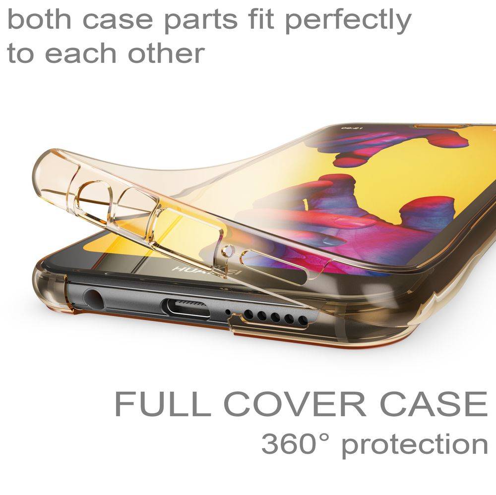 Huawei P20 Lite 360 Grad Handy Hülle von NALIA, Cover Etui Rundum Schutz Case Gold-1