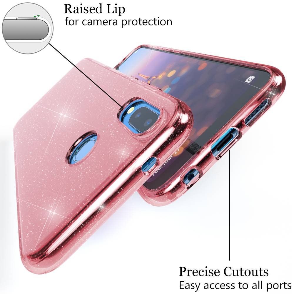 NALIA Glitter Hülle kompatibel mit Huawei P20 Lite Glitzer Handyhülle Case Cover Pink-1