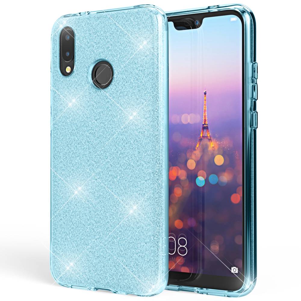 Huawei P20 Lite Hülle Handyhülle von NALIA, Glitzer Silikon-Case Back-Cover Türkis-0