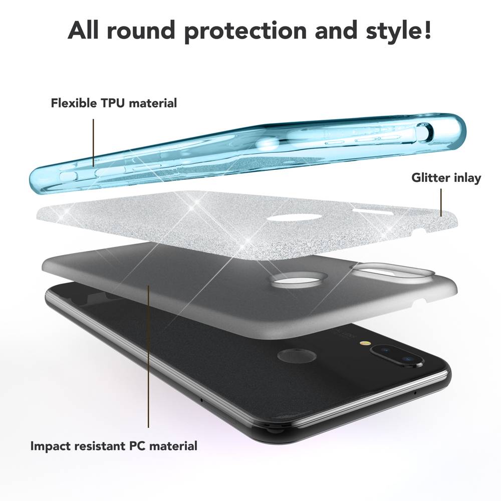 Huawei P20 Lite Hülle Handyhülle von NALIA, Glitzer Silikon-Case Back-Cover Türkis-2