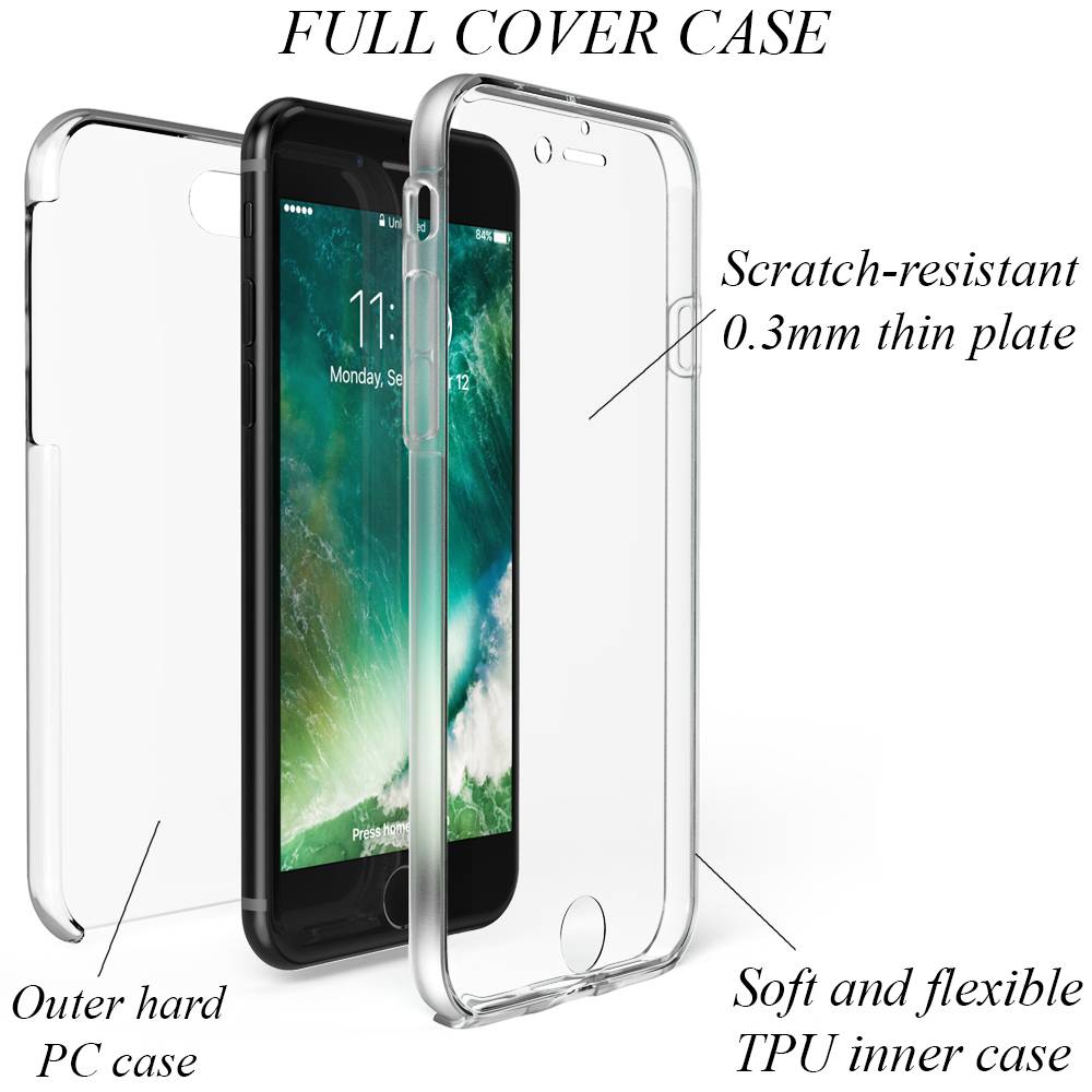 NALIA 360° Handy Hülle für iPhone SE 2022 / SE 2020 / 8 / 7, Case Cover Schutz Transparent-2