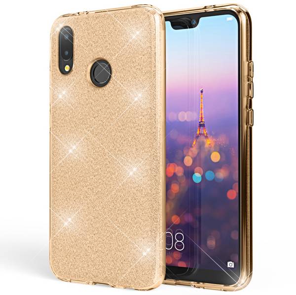 Huawei P20 Lite Hülle Handyhülle von NALIA, Glitzer Silikon-Case Back-Cover Gold