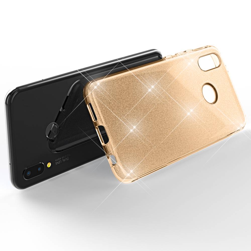 Huawei P20 Lite Hülle Handyhülle von NALIA, Glitzer Silikon-Case Back-Cover Gold-1