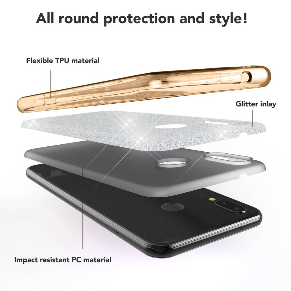 Huawei P20 Lite Hülle Handyhülle von NALIA, Glitzer Silikon-Case Back-Cover Gold-2