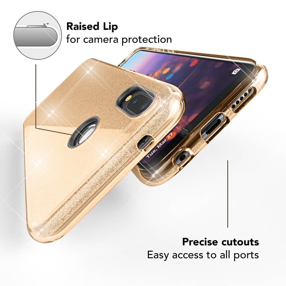 Huawei P20 Lite Hülle Handyhülle von NALIA, Glitzer Silikon-Case Back-Cover Gold-4