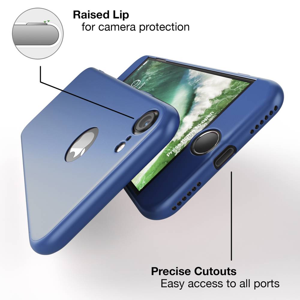 iPhone 7 Hülle 360 Grad Handyhülle mit Displayschutz von NALIA, 360° Cover Case Blau-1