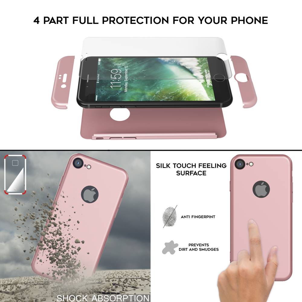 iPhone 7 Hülle 360 Grad Handyhülle mit Displayschutz von NALIA, 360° Cover Case Blau-4