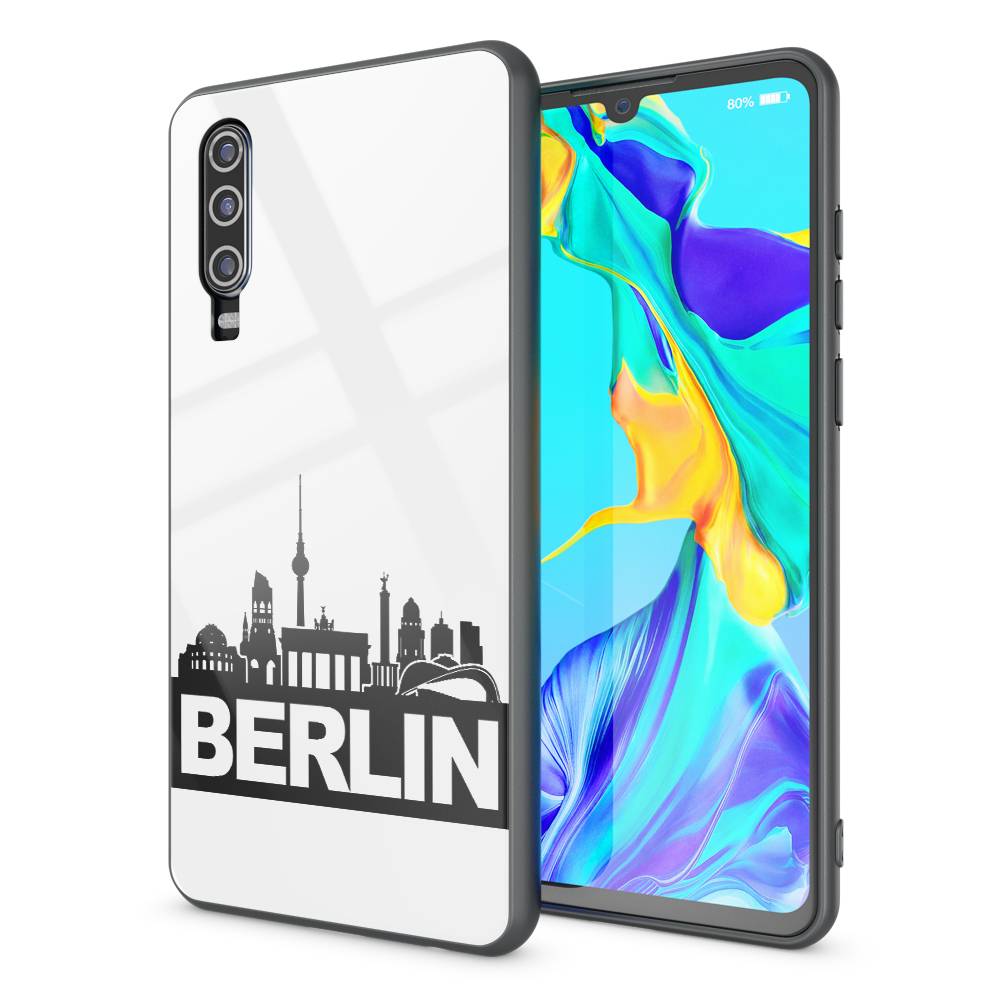 NALIA Motiv Handyhülle für Huawei P30, Schutz Case Cover Tasche Bumper Etui Schale Berlin Skyline Weiß-0