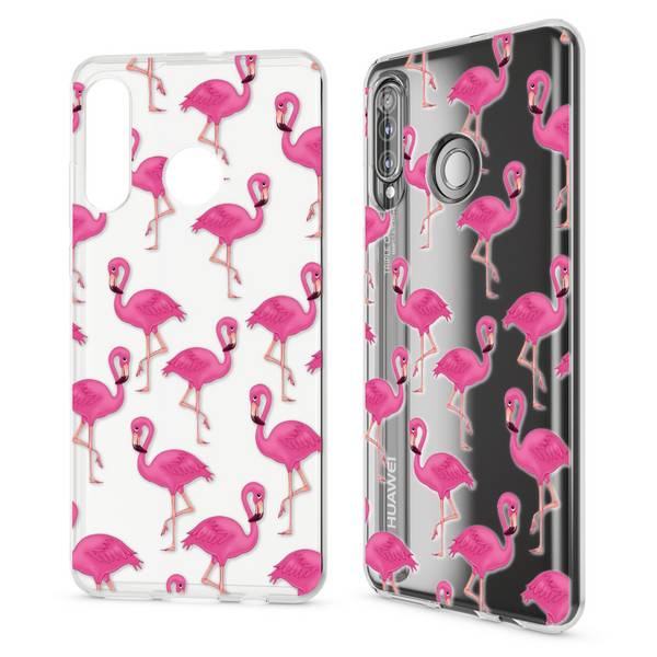 NALIA Hülle für Huawei P30 Lite, Motiv Handy Hülle Slim Silikon Case Schutzhülle Flamingo Pink