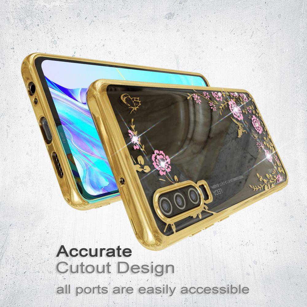 NALIA Handy Hülle für Huawei P30, Blumen-Muster Metall-Optik Schutz Cover Case-1