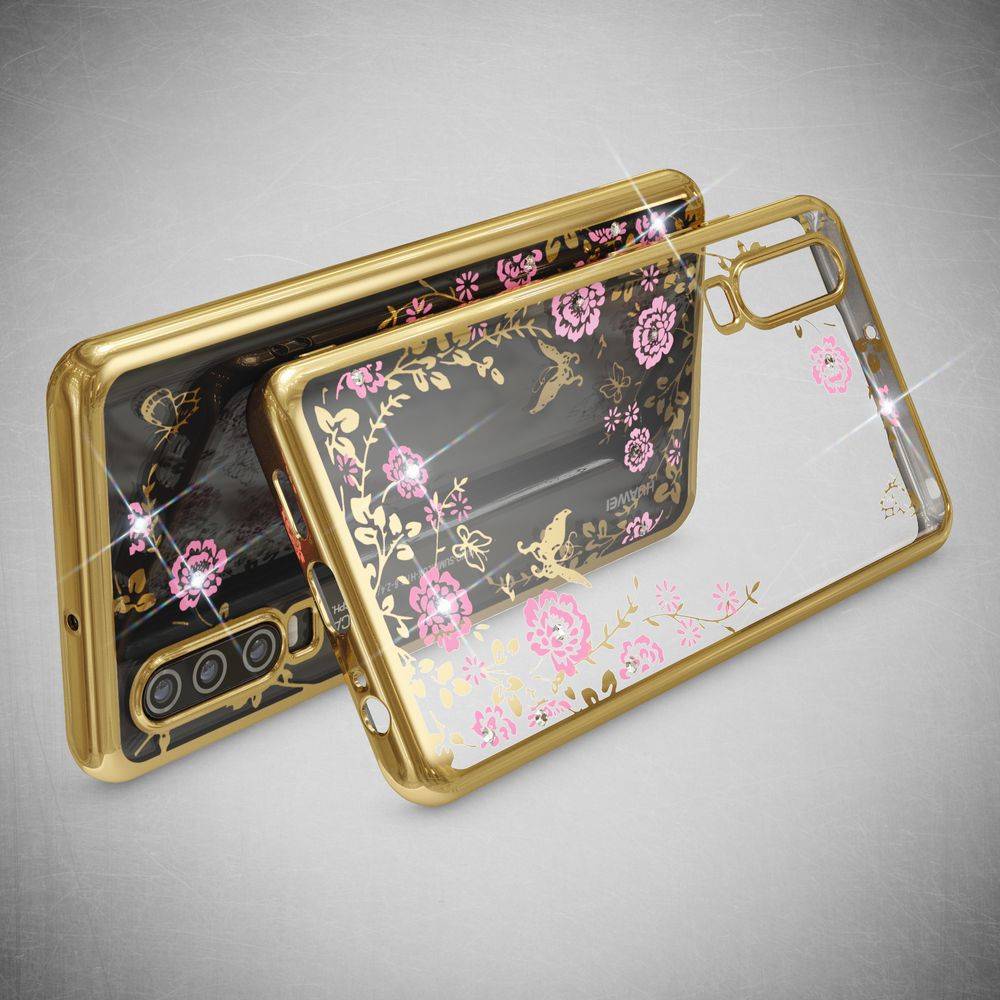 NALIA Handy Hülle für Huawei P30, Blumen-Muster Metall-Optik Schutz Cover Case-2