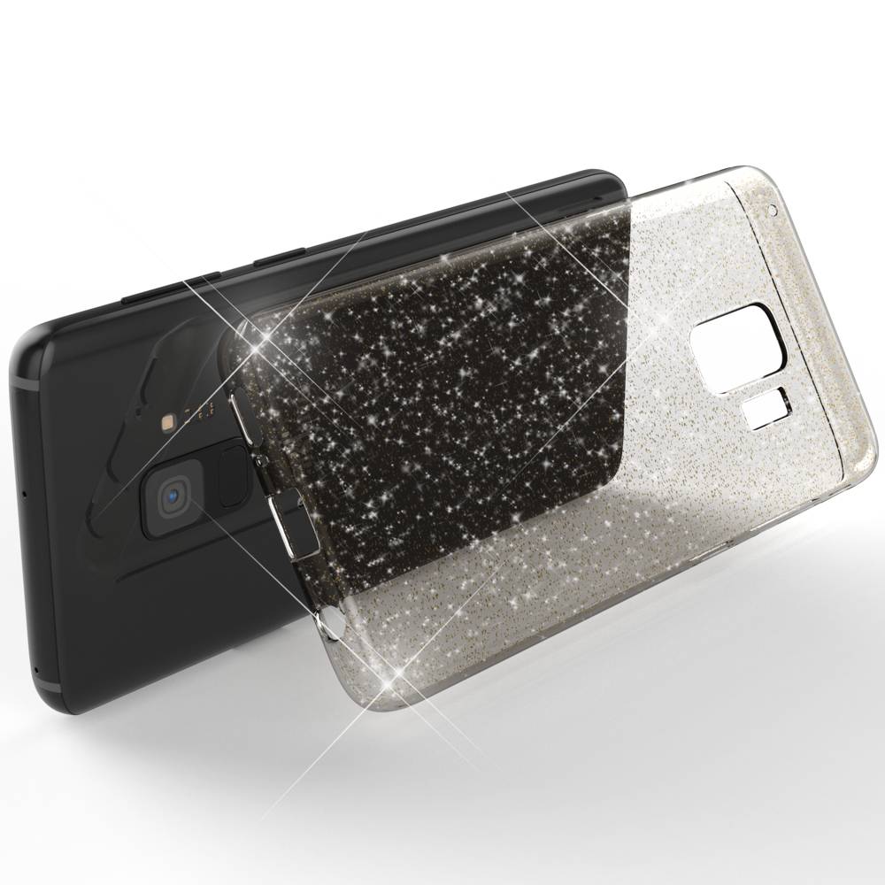NALIA Glitter Handy Hülle für Samsung Galaxy S9, Glitzer Silikon Case Cover Schwarz-1