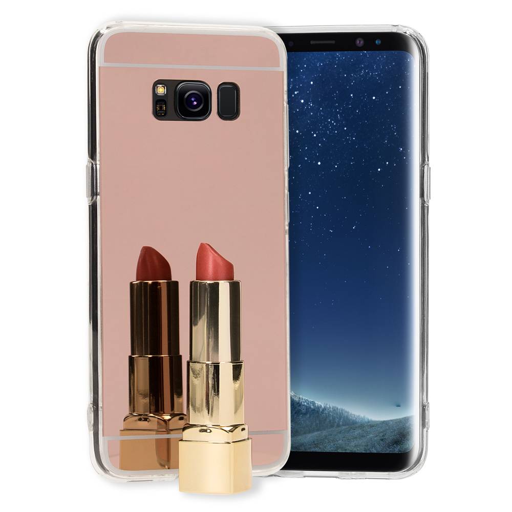 Samsung Galaxy S8 Spiegel Hülle von NALIA, Mirror Case Dünne Silikon Handyhülle Rose Gold-0
