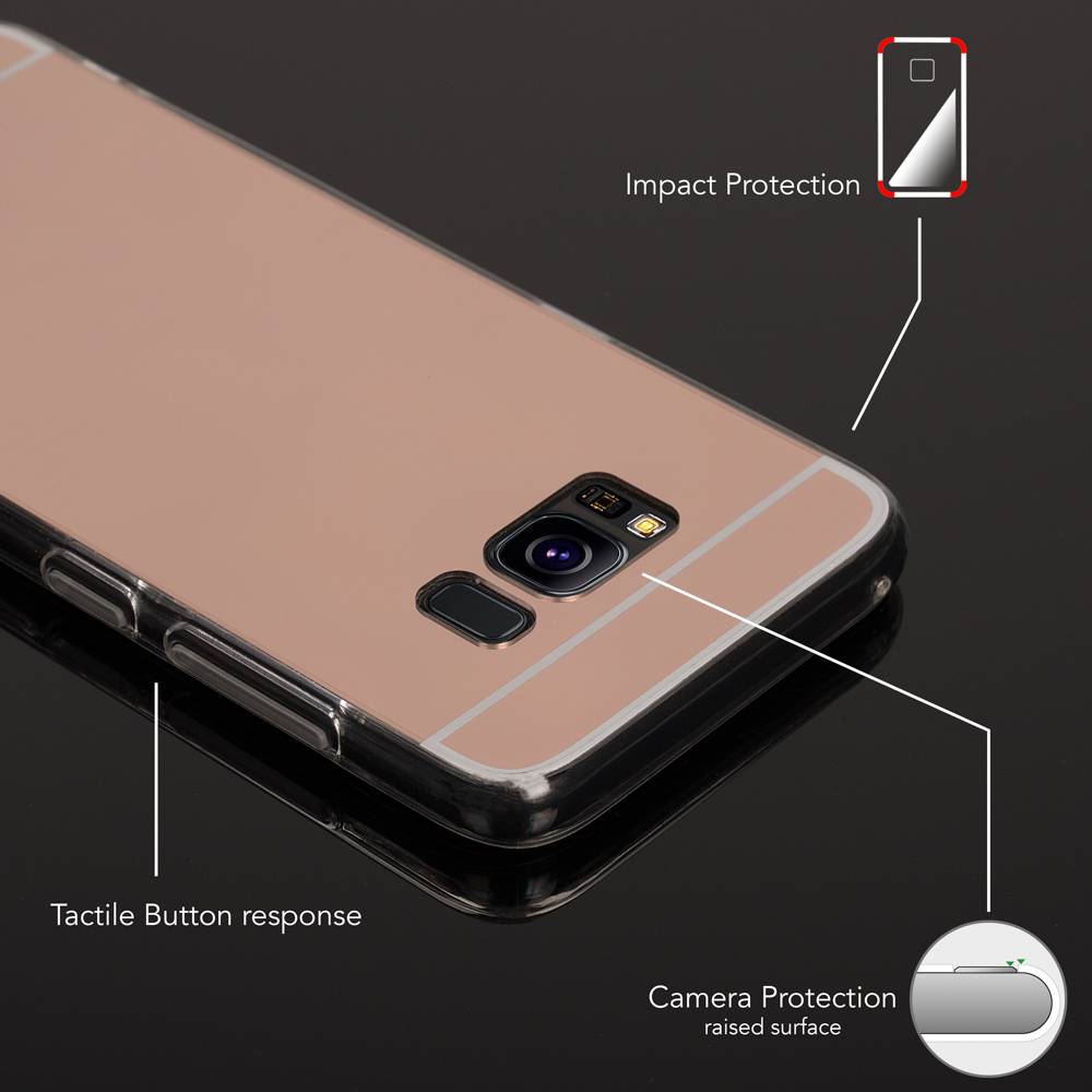 Samsung Galaxy S8 Spiegel Hülle von NALIA, Mirror Case Dünne Silikon Handyhülle Rose Gold-1