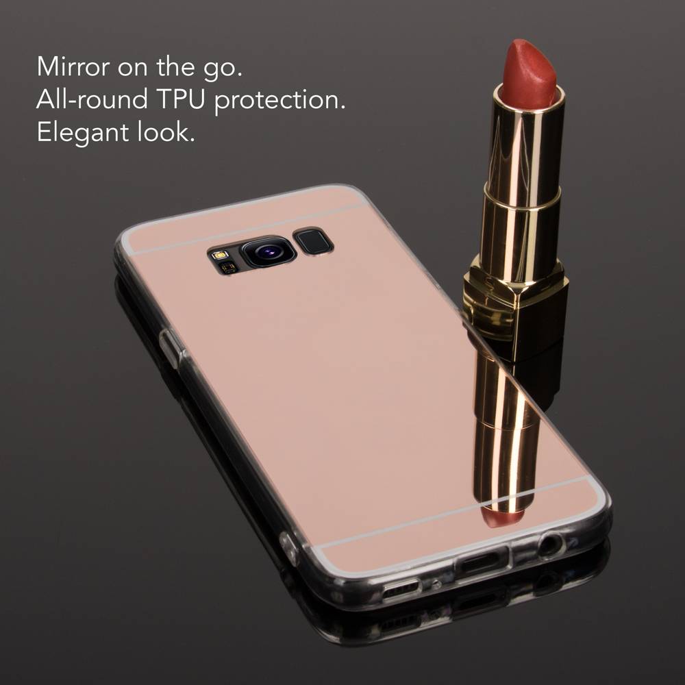 Samsung Galaxy S8 Spiegel Hülle von NALIA, Mirror Case Dünne Silikon Handyhülle Rose Gold-3