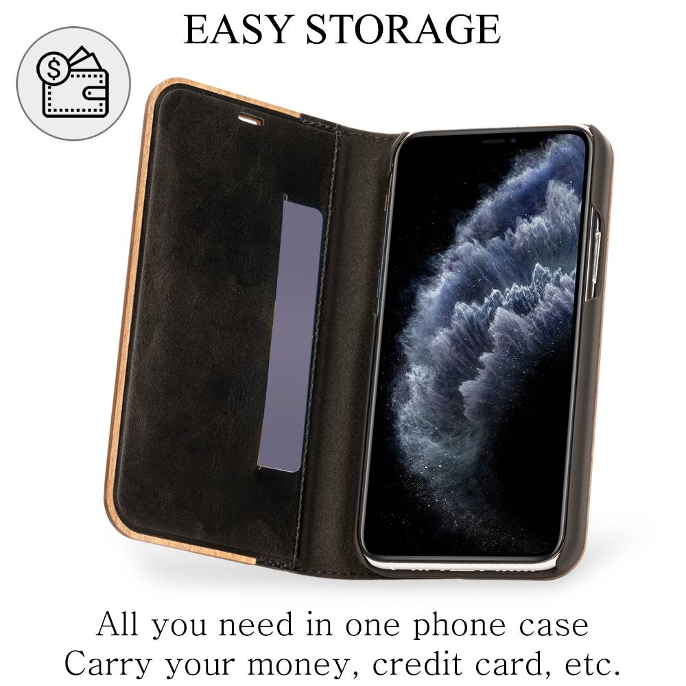 NALIA Echt Holz Flip Case für iPhone 11 Pro, Premium Wood Etui Handy Hülle Cover-1