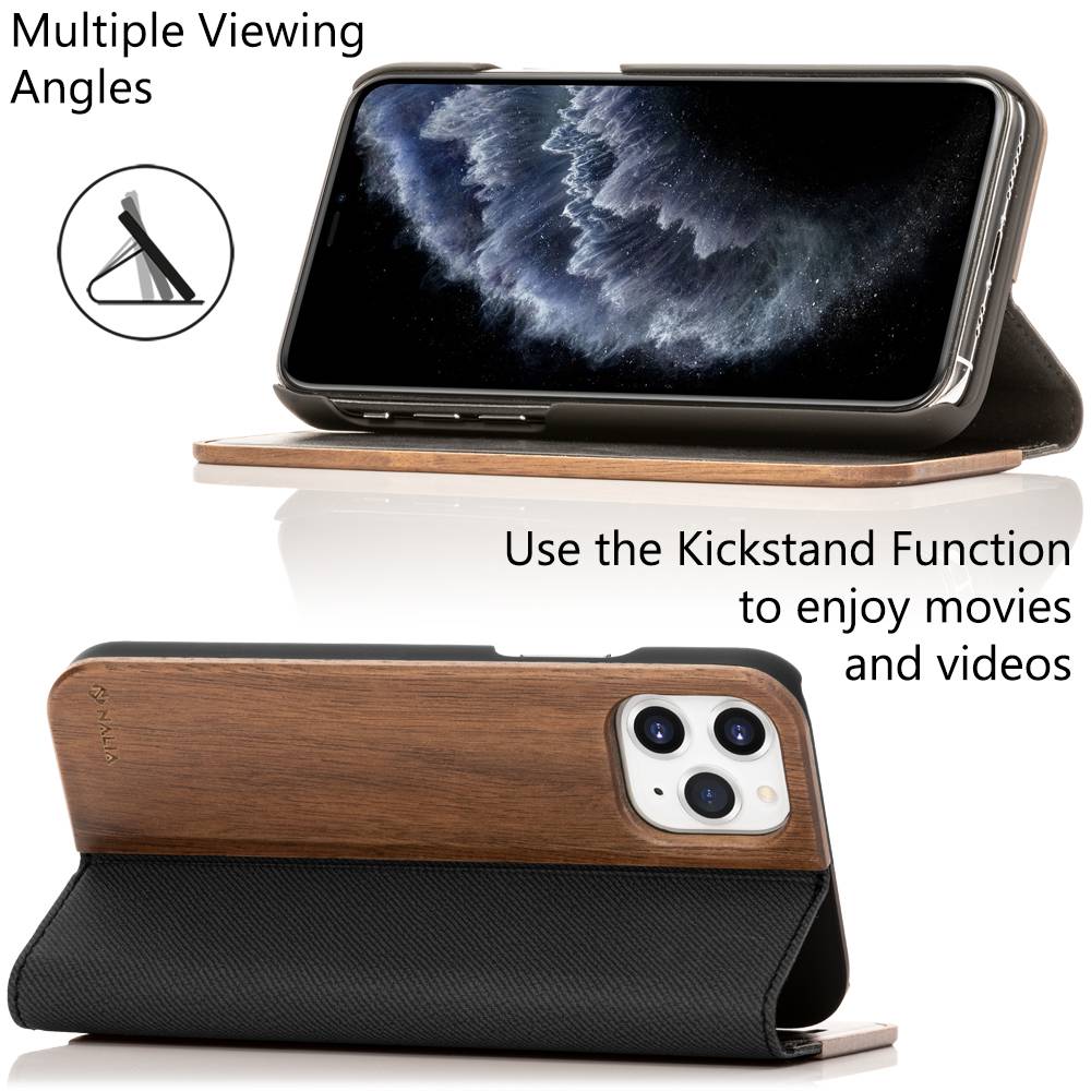 NALIA Echt Holz Flip Case für iPhone 11 Pro, Premium Wood Etui Handy Hülle Cover-2