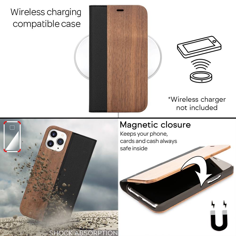 NALIA Echt Holz Flip Case für iPhone 11 Pro, Premium Wood Etui Handy Hülle Cover-4
