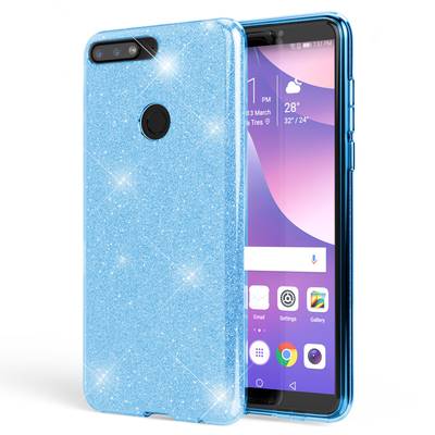 NALIA Handy Hülle kompatibel mit Huawei Y7 2018, Glitzer Silikon Case Back Cover