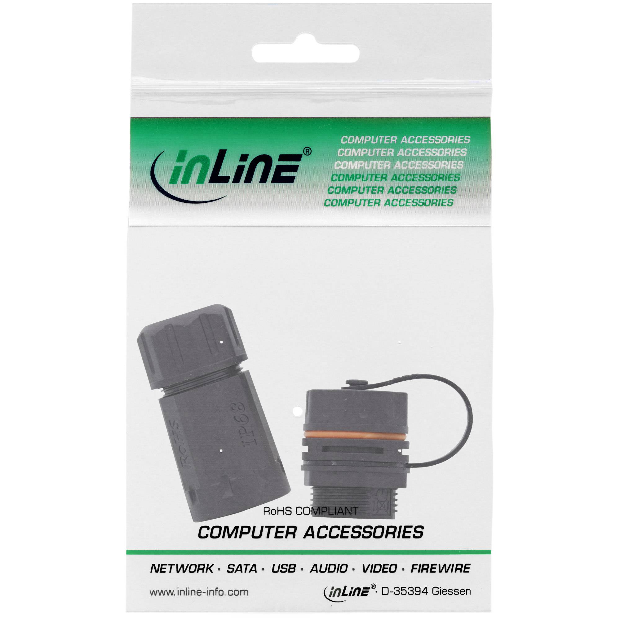 InLine® Patchkabelkupplung, RJ45 Cat.6A, IP68, für Industrie, mit Staubkappe-2