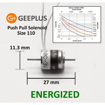 Geeplus Push/Pull-Hubmagnet (Kurzhubmagnet) M110C-6V, Ø11,3x13,3mm, 1,15W Dauer, bis 2mm Hub, Haltekraft >4,5N (100%ED)-0